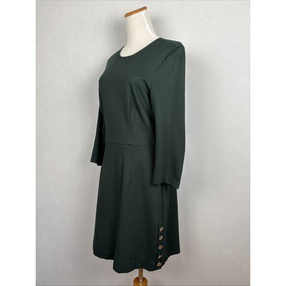 Trina Turk Dresses & Skirts - Trina Turk Ponte Knit Sheath Dress Gold Tone Buttons Women's 8 Green Officewear